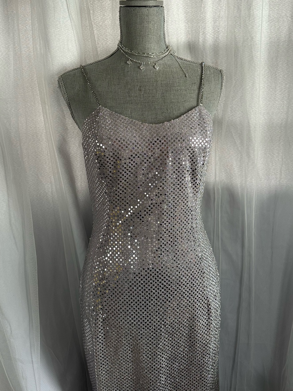 Jessica McClintock Silver purple Sequin Strapless Slip Dress